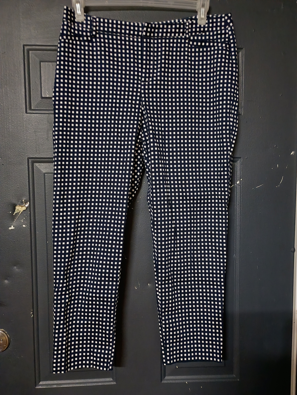 Navy and White Checked Stretch Dress Pants